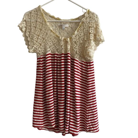 Crochet and red striped top sz L Corey Lynn Calter - Picture 1 of 7